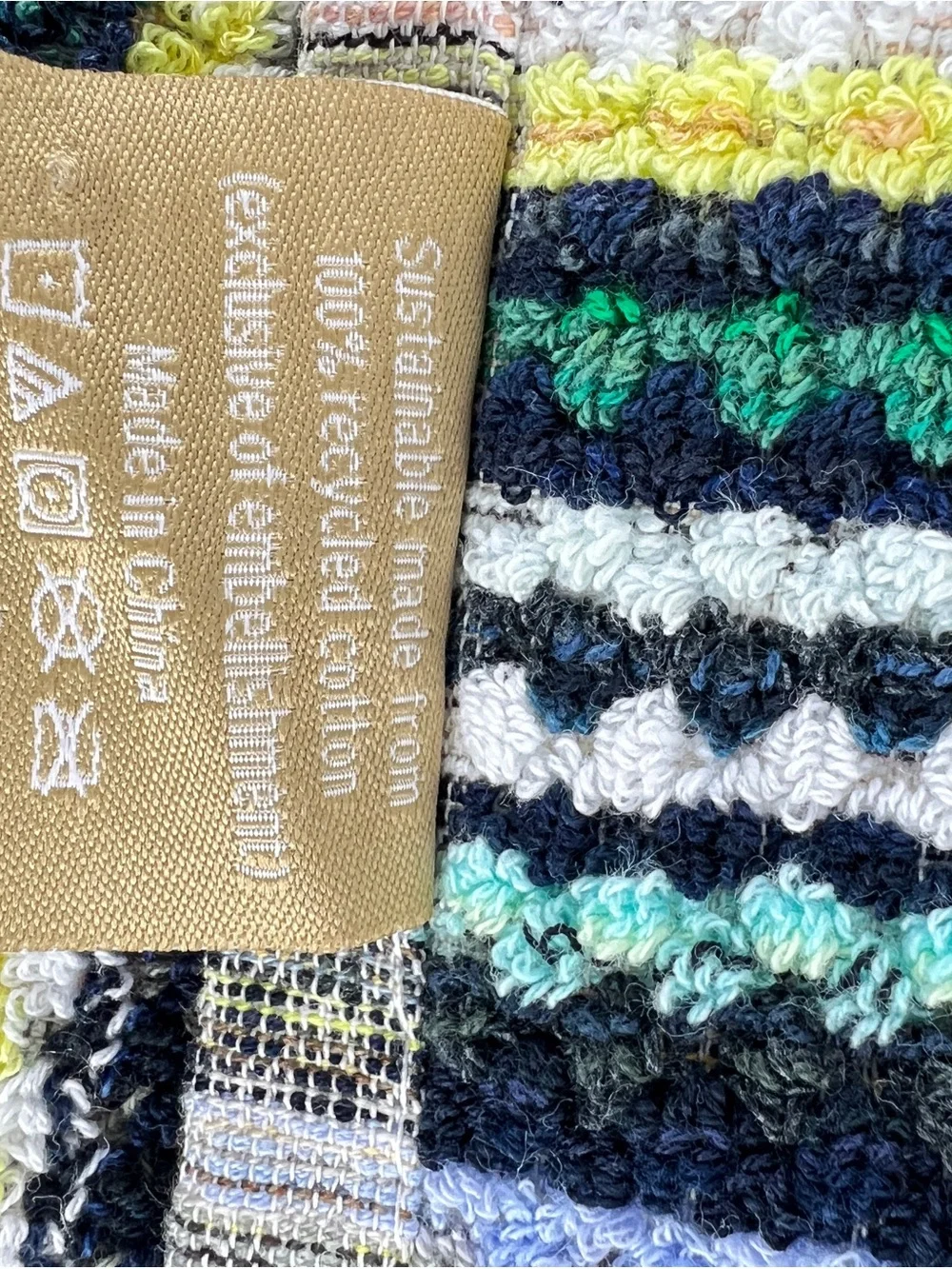 Deborah Connolly Bath Towels Boho Striped Blue Green Aqua Cotton 2 Pc Set NEW